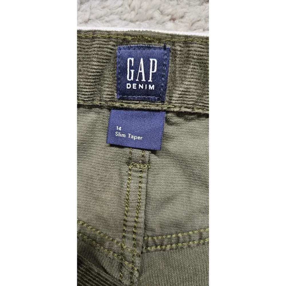 Gap Kids Boys Olive Green Corduroy Pants Slim Taper Size 14 Regular